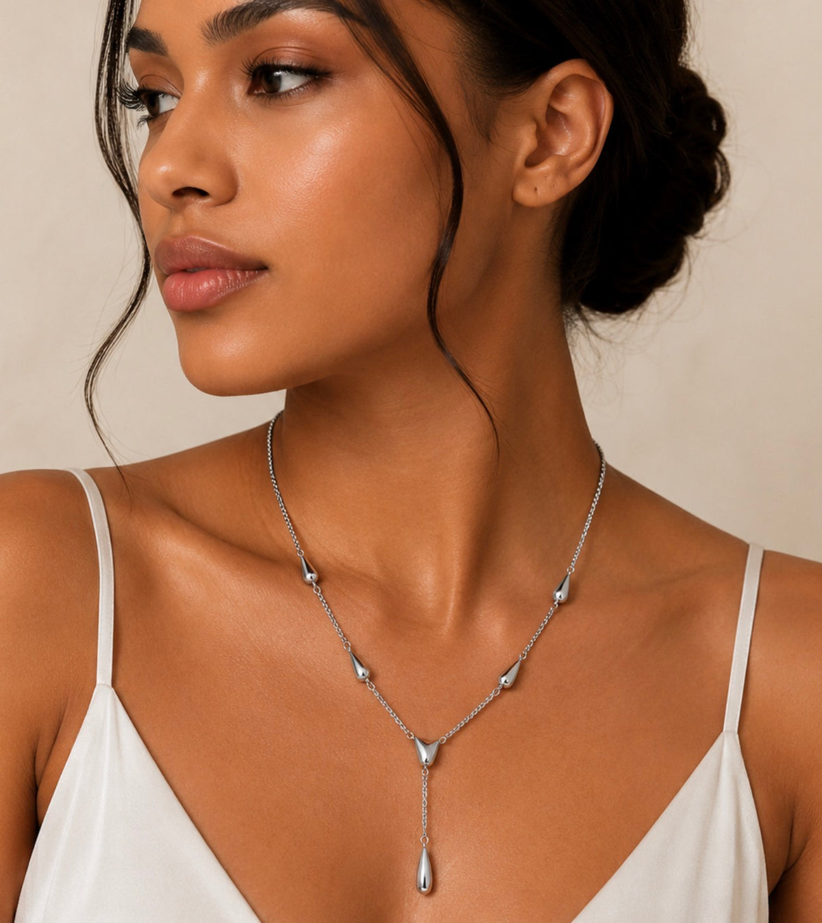 Silver Drop Lariat Necklace (1096)