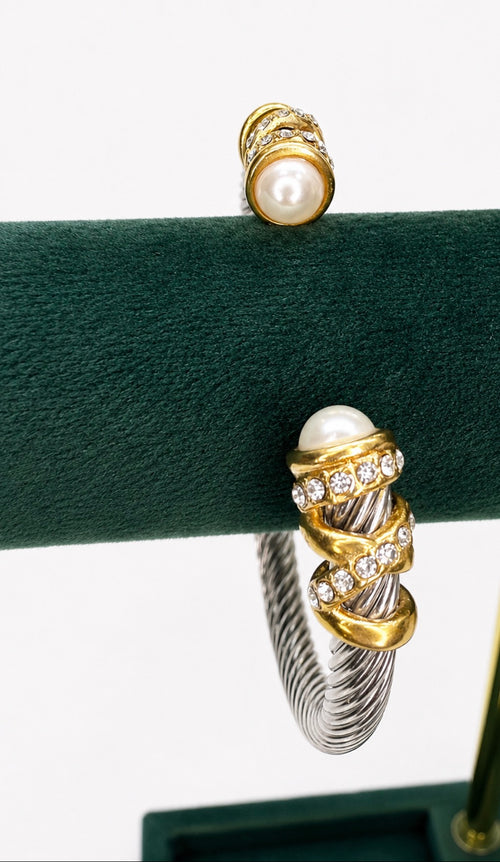 1115-Two Tone Pearl Cable Cuff Bracelet
