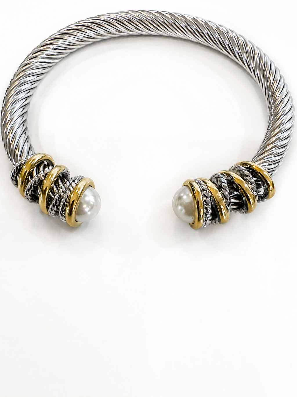Two Tone Pearl Cable Cuff Bracelet