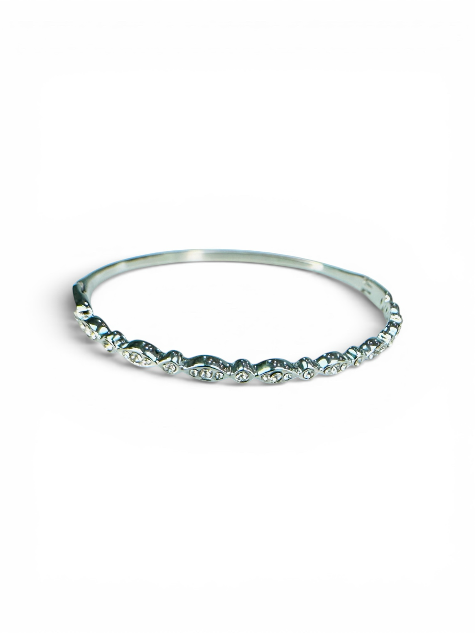 Everlasting Modern Jewelry silver-tone bangle bracelet with delicate crystal embellishments and intricate design.