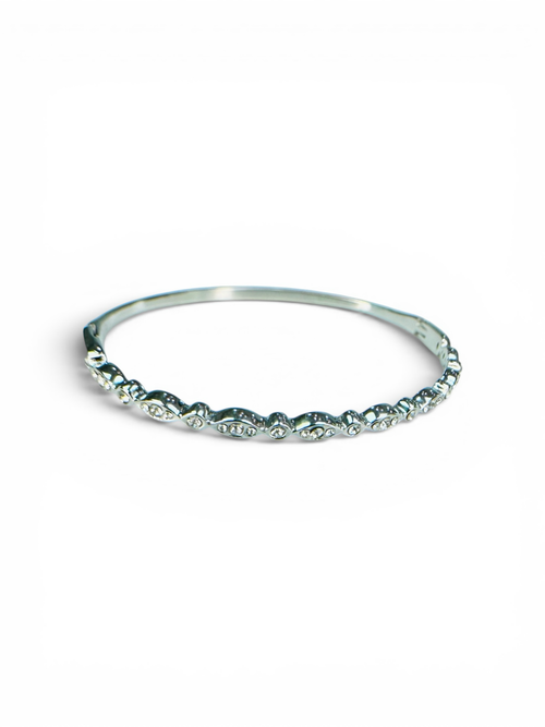 Everlasting Modern Jewelry silver-tone bangle bracelet with delicate crystal embellishments and intricate design.